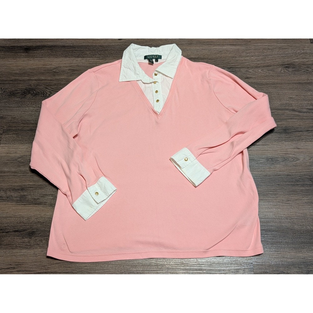 Lauren Ralph Lauren Pink Rugby Shirt Long Sleeve‎ Collared Button Neck Size 2X
